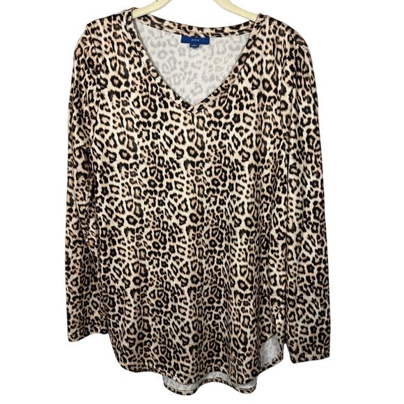 Apt. 9 Animal Print V-Neck Long Sleeve Top Women's Medium - Picture 1 of 8